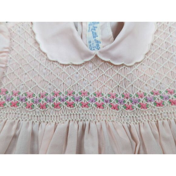 VTG HEIRLOOM Little Angel Baby Girl Hand Smocked FLORAL Dress COTTAGE CORE Pink - Picture 7 of 9